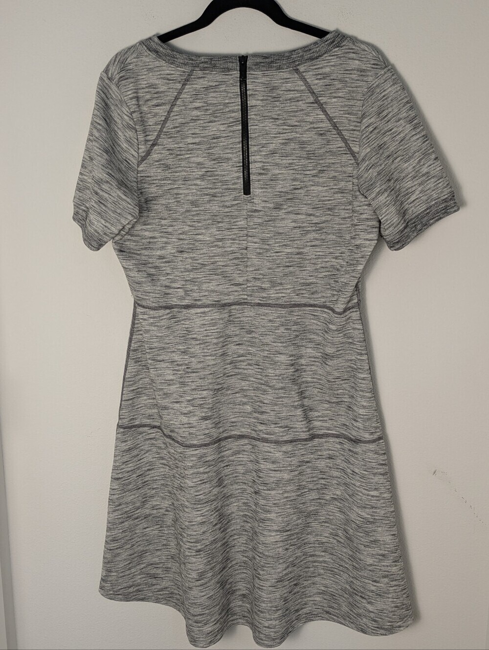 Athleta Large Gray Textured En Route Ponte Short Sleeve Fit & Flare Dress Casual - Picture 6 of 16